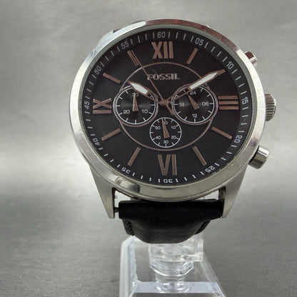 Fossil Flynn Chronograph Watch Men 48mm Black Dial Silver Tone BQ1130 NewBattery5