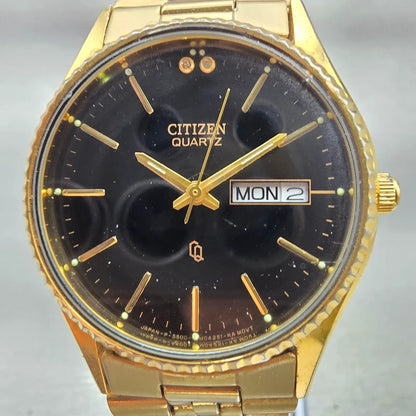 Citizen President Watch Men 34mm Black Dial Gold Tone Daydate 5500-075935 NewBat1