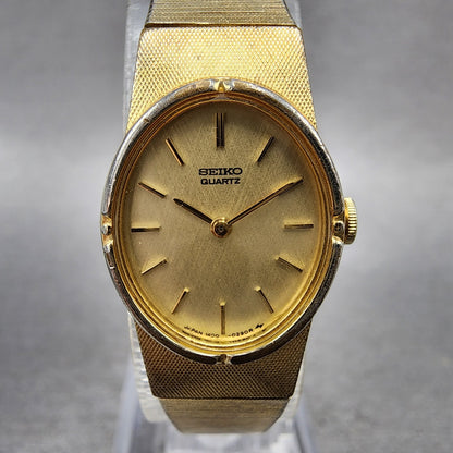 Seiko Watch Women 17mm Gold Dial Gold Tone Oval 14005219 New Battery VTG1