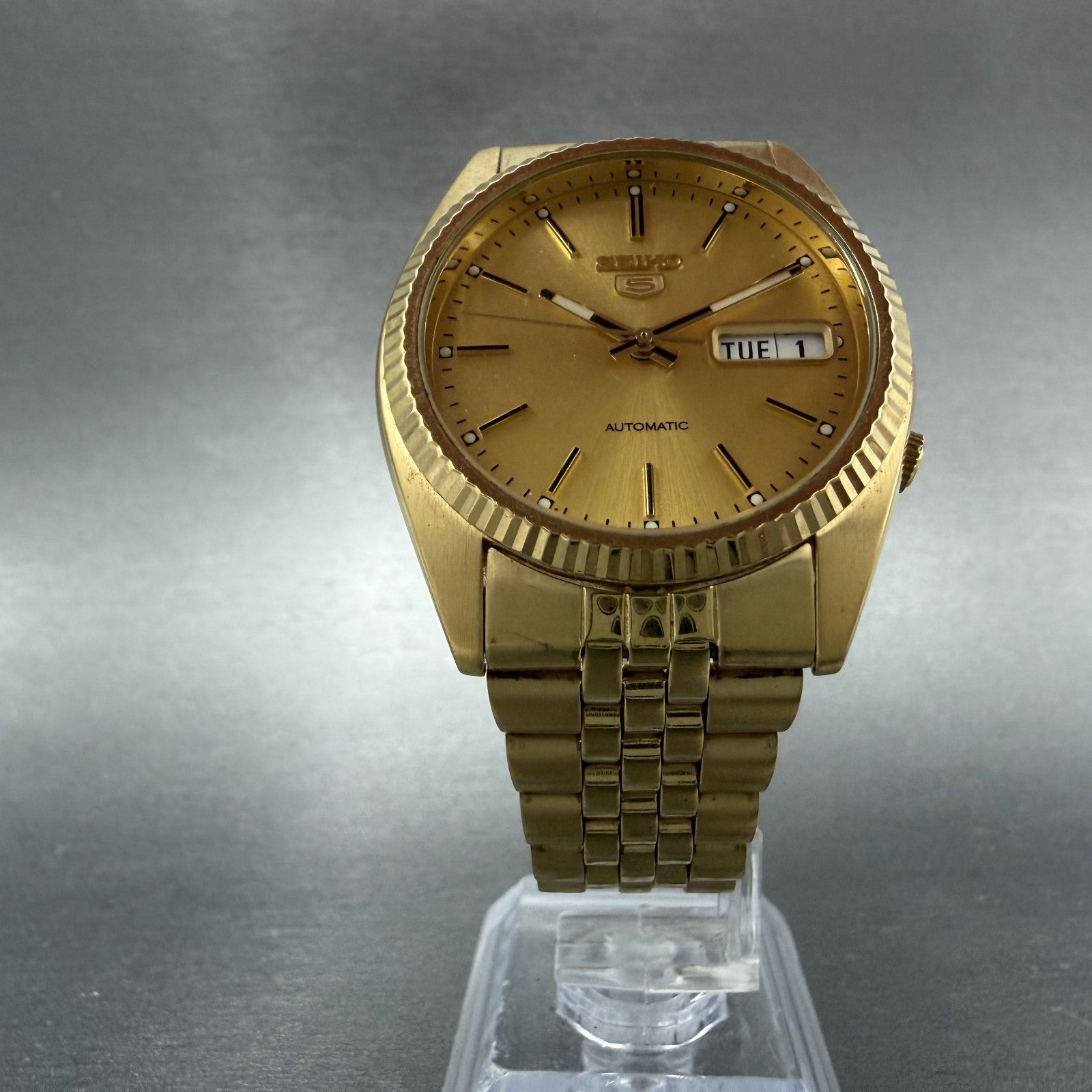 Seiko 5 Automatic President Watch Men 36mm Champagne Dial Two Tone Daydate Runs5