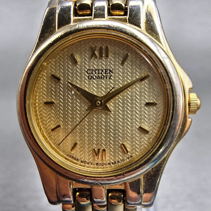 Citizen Watch Women 24mm Gold Dial Gold Tone Round READ!!!! 6031-S52543 New Batt1