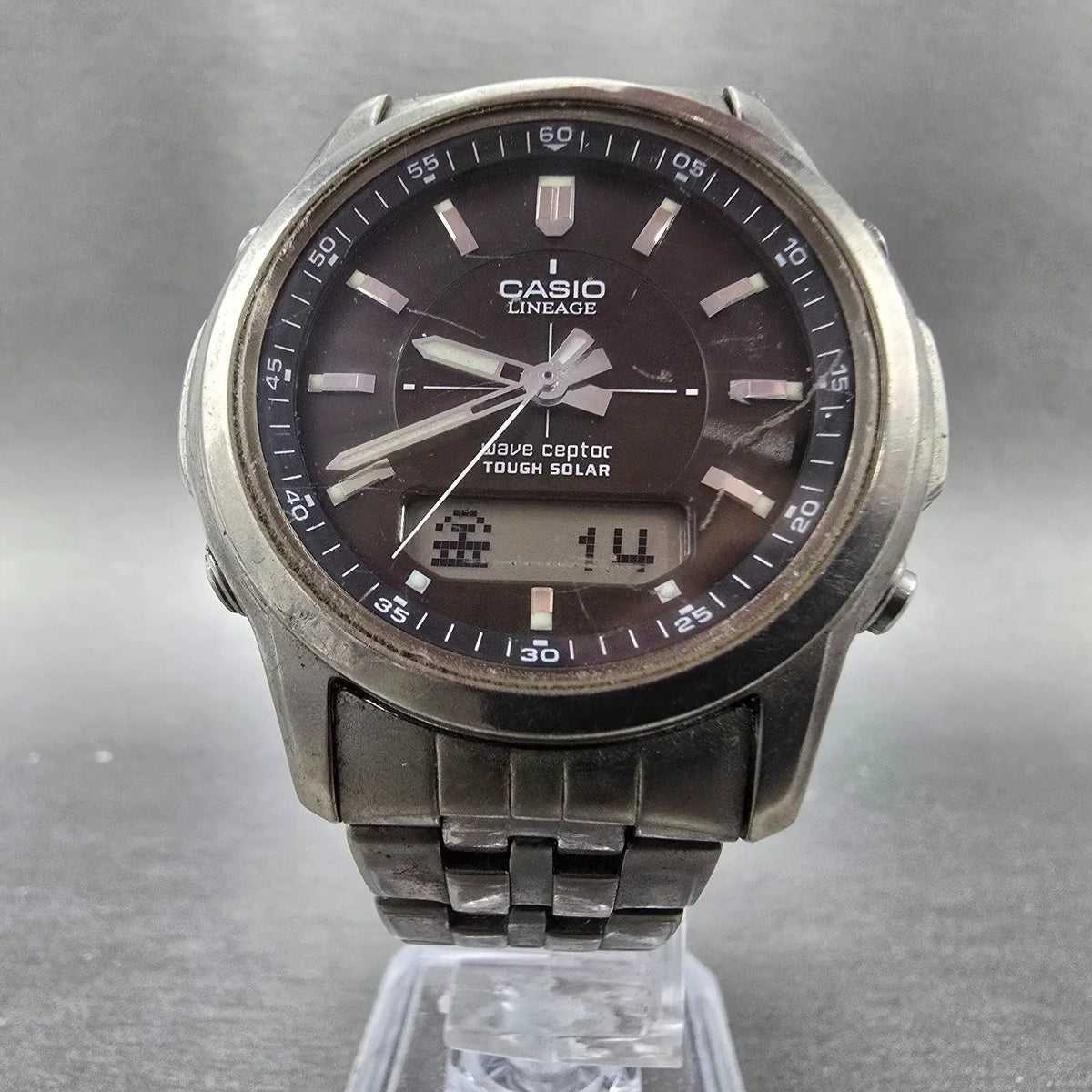 Casio Lineage LCW-100T Watch Men 41mm Black Dial Titanium Alarm Chrono Solar JP6