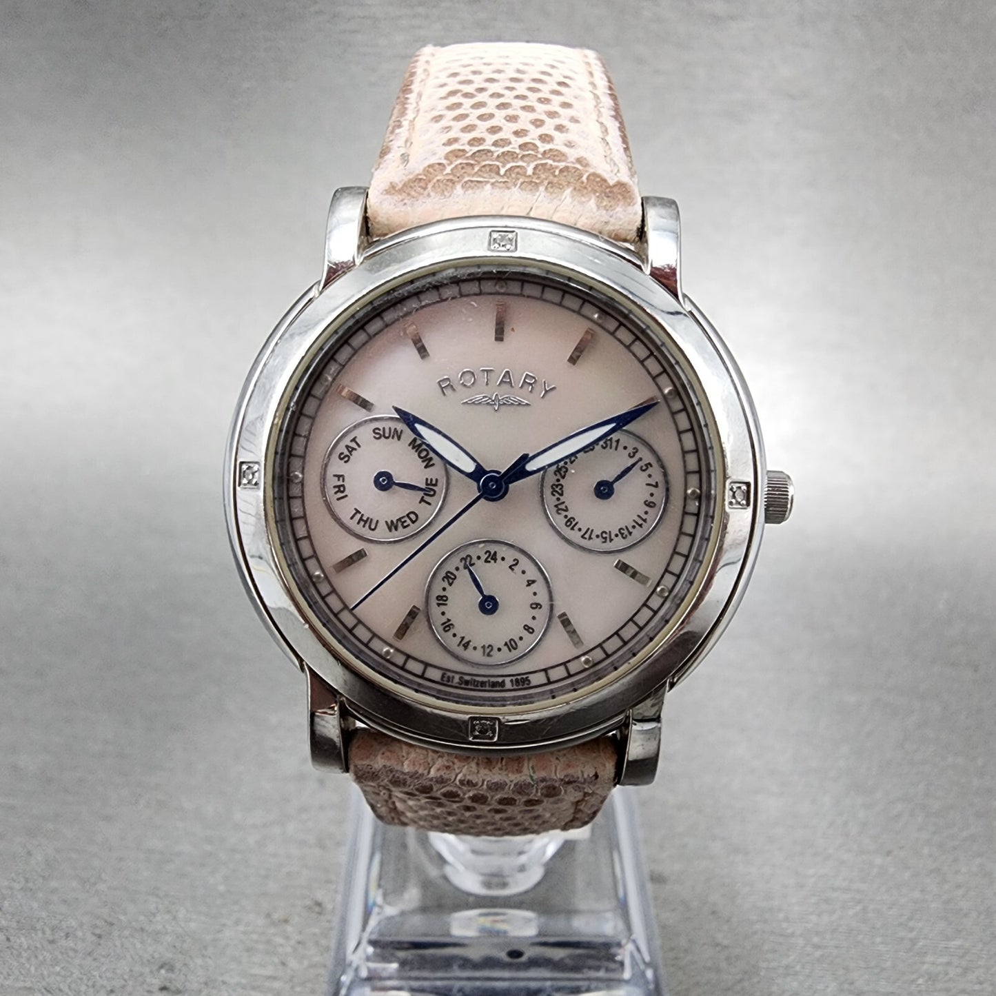 Rotary Rocks Watch Women 35mm MOP Dial Steel Daydate Round Diamond New Battery0