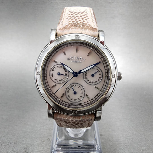 Rotary Rocks Watch Women 35mm MOP Dial Steel Daydate Round Diamond New Battery0