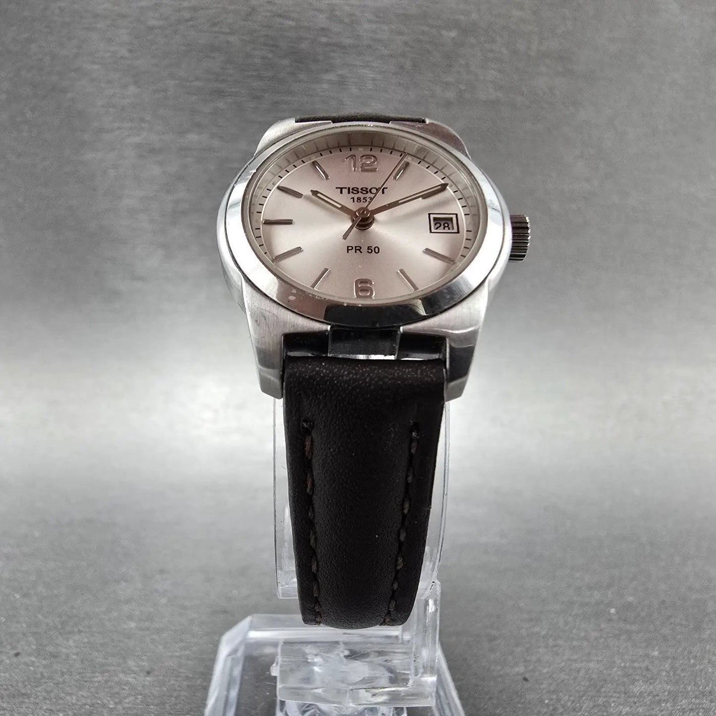 Tissot PR 50 Watch Women 25mm Silver Dial Steel Date Leather J326/426 New Batt5