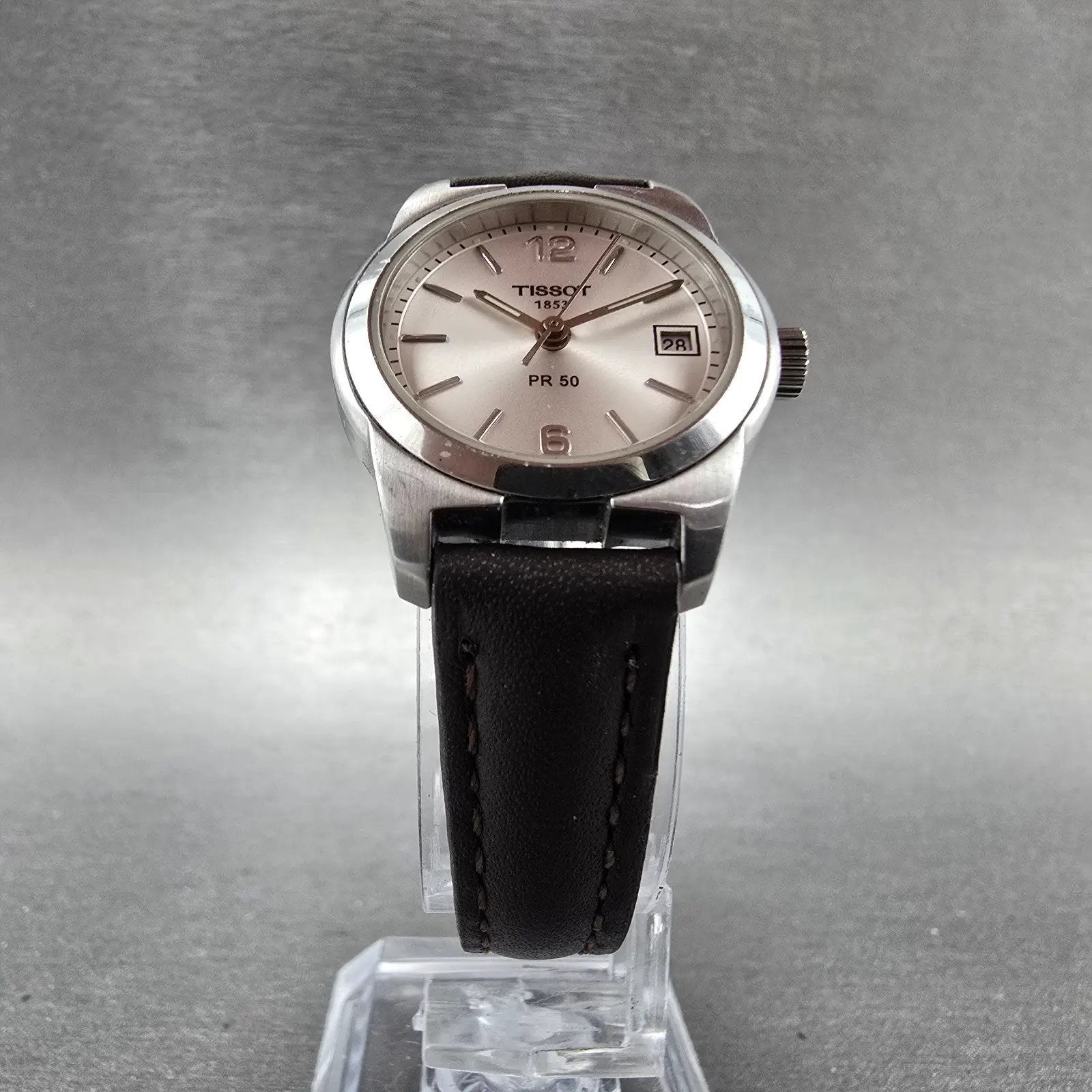 Tissot PR 50 Watch Women 25mm Silver Dial Steel Date Leather J326/426 New Batt5