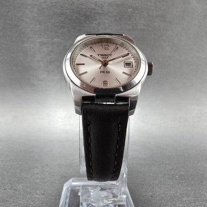 Tissot PR 50 Watch Women 25mm Silver Dial Steel Date Leather J326/426 New Batt5