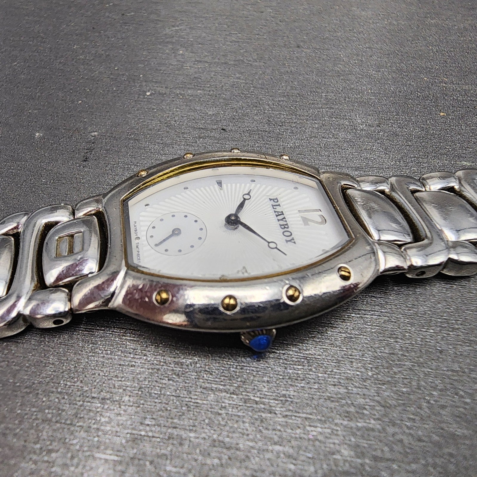 Playboy Watch Unisex 29mm White Dial Silver Tone Oval New battery MISSING CLASP3