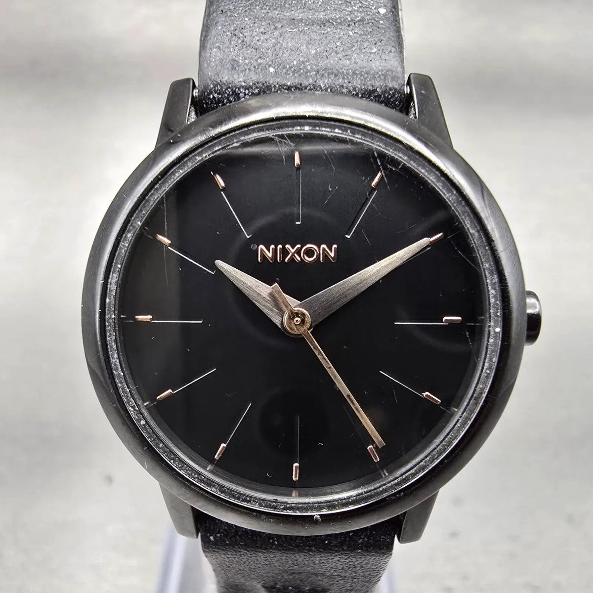 Nixon The Kenzie Leather Watch Women 26mm Black Dial Black Tone Round New Batt1