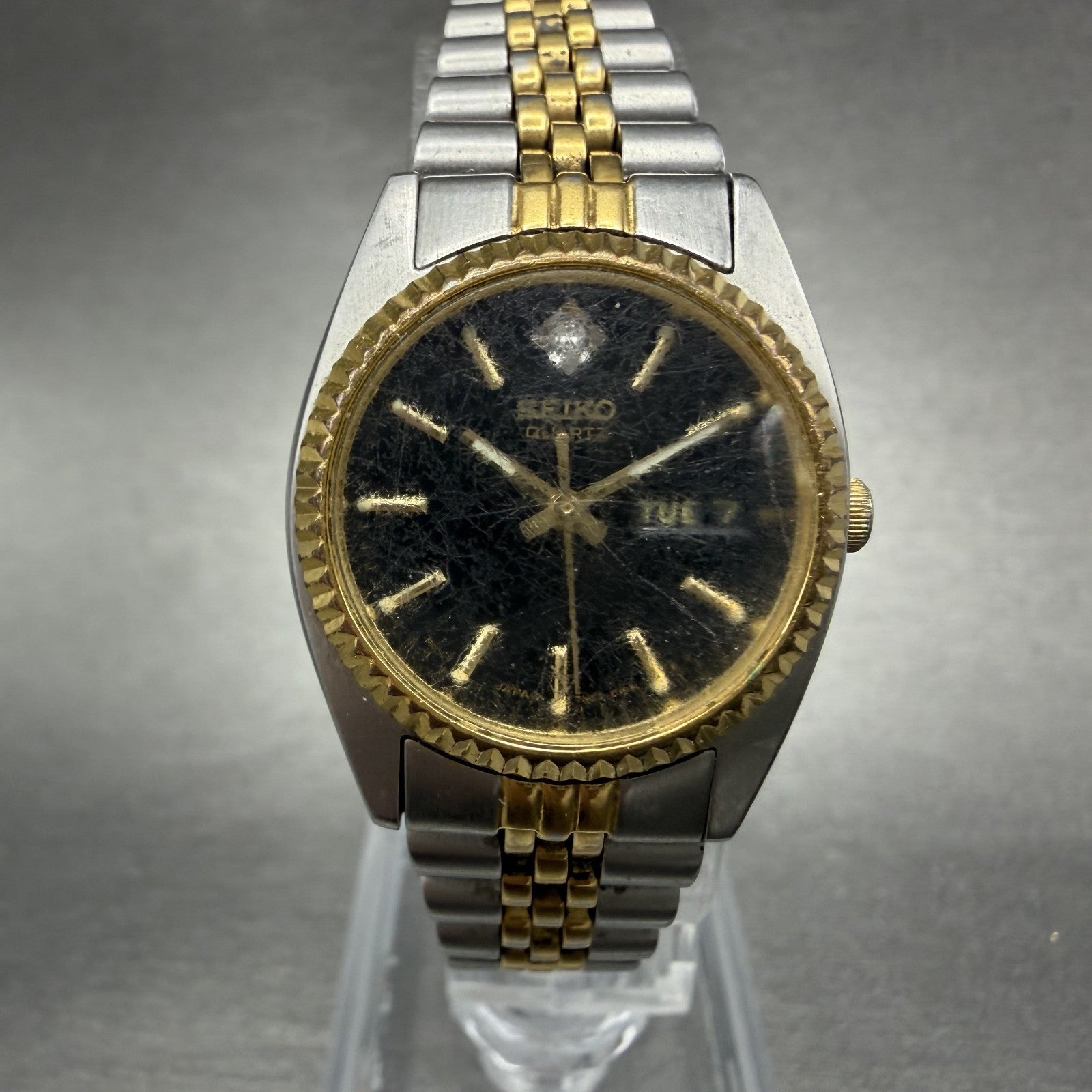 Seiko Watch Women 24mm Black Dial Two Tone Daydate Round 7N83-0041 New Batt0