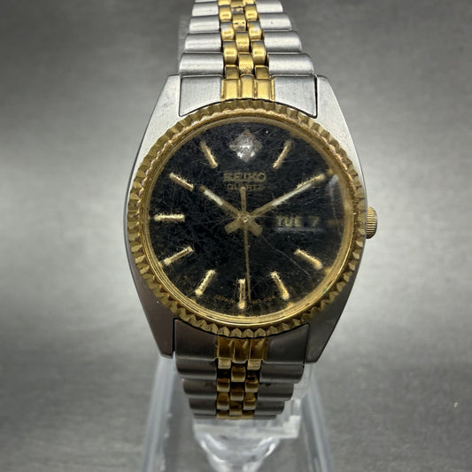 Seiko Watch Women 24mm Black Dial Two Tone Daydate Round 7N83-0041 New Batt0