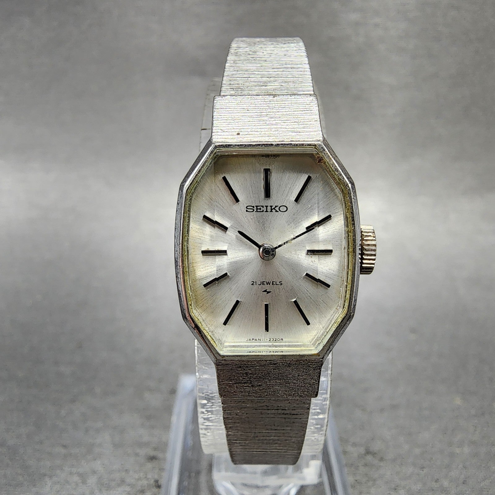 Seiko Tank Watch Women 18mm Silver Dial Silver Tone Octagon Manual 113770 Runs0