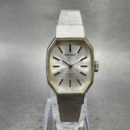 Seiko Tank Watch Women 18mm Silver Dial Silver Tone Octagon Manual 113770 Runs0