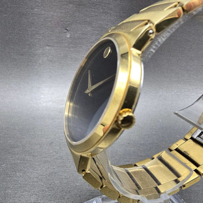Movado Temo Watch Men 38mm Black Dial Gold Tone READ!!! 59.1.19.1319 New Battery2