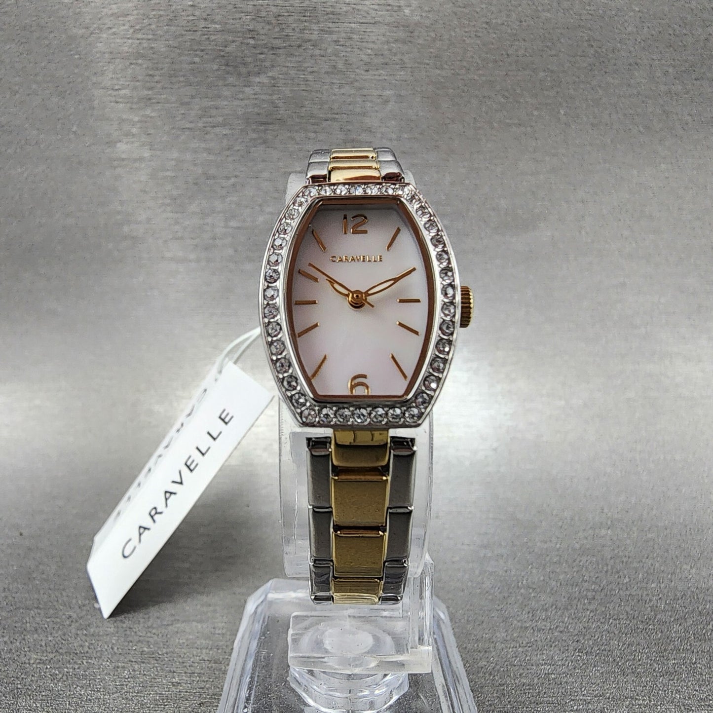 Bulova Caravelle Watch Women 18mm MOP Dial Two Tone Steel Rectangle 45L1685
