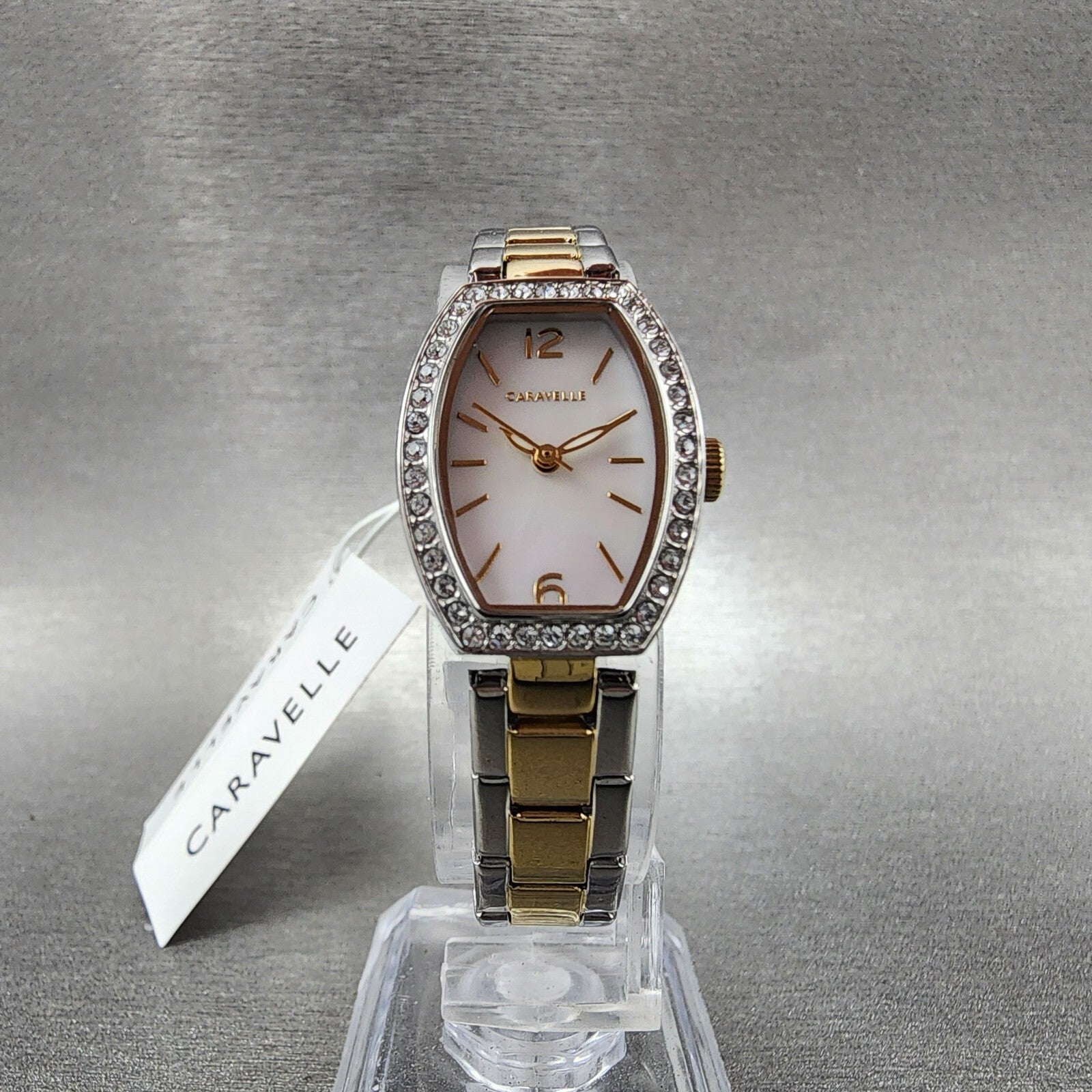 Bulova Caravelle Watch Women 18mm MOP Dial Two Tone Steel Rectangle 45L1685