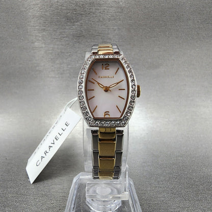 Bulova Caravelle Watch Women 18mm MOP Dial Two Tone Steel Rectangle 45L1685