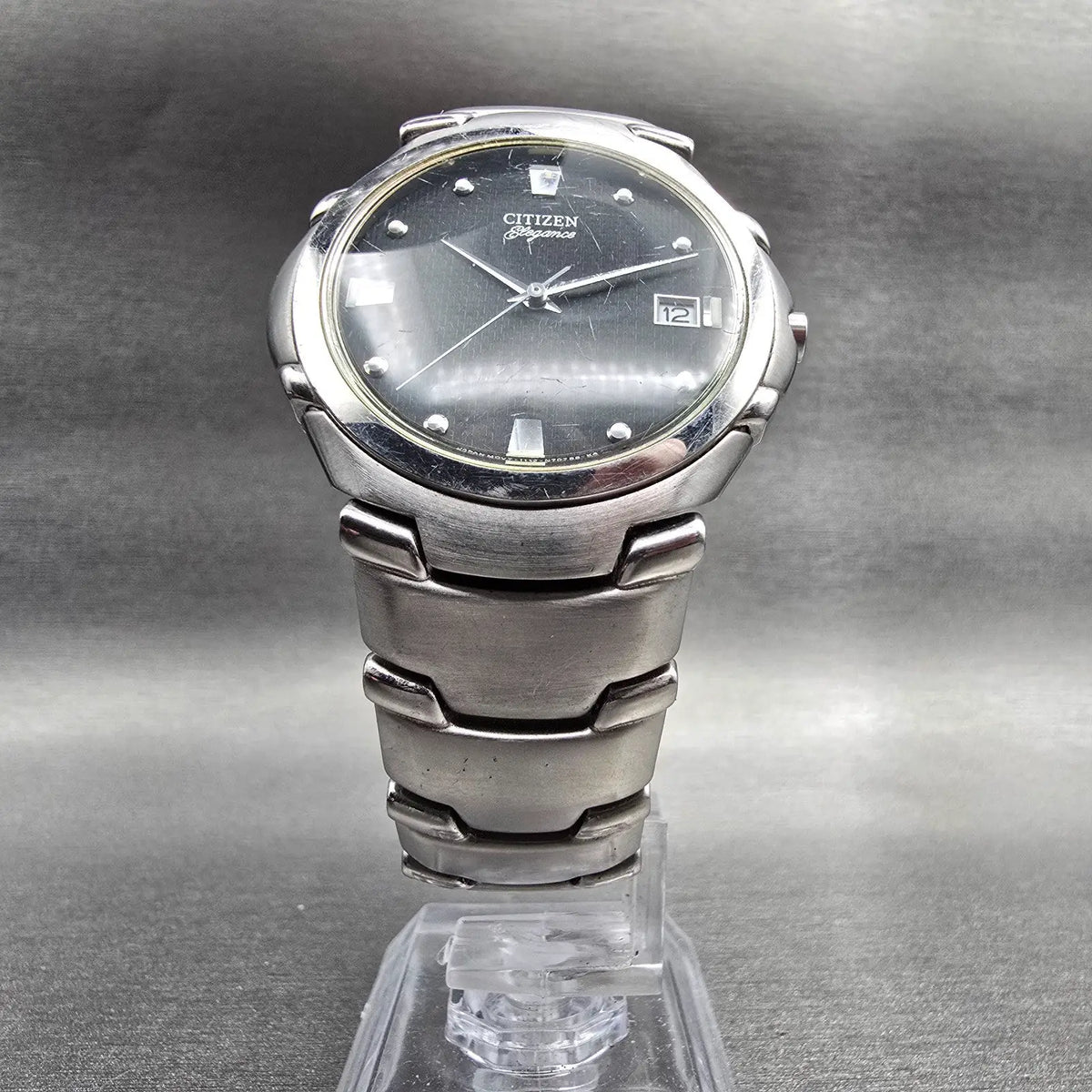 Citizen Elegance Watch Men 35mm Black Dial Silver Date 1112-S66145 New Batt JP5