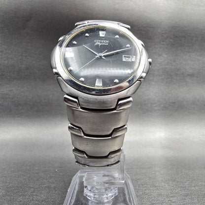 Citizen Elegance Watch Men 35mm Black Dial Silver Date 1112-S66145 New Batt JP5