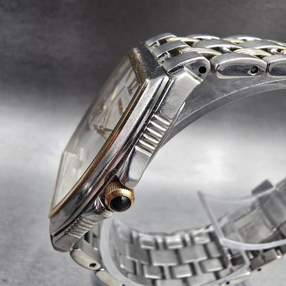 Seiko Watch Men 30mm Silver Dial Two Tone Date Rectangle 7N32-0CS0 New Battery2
