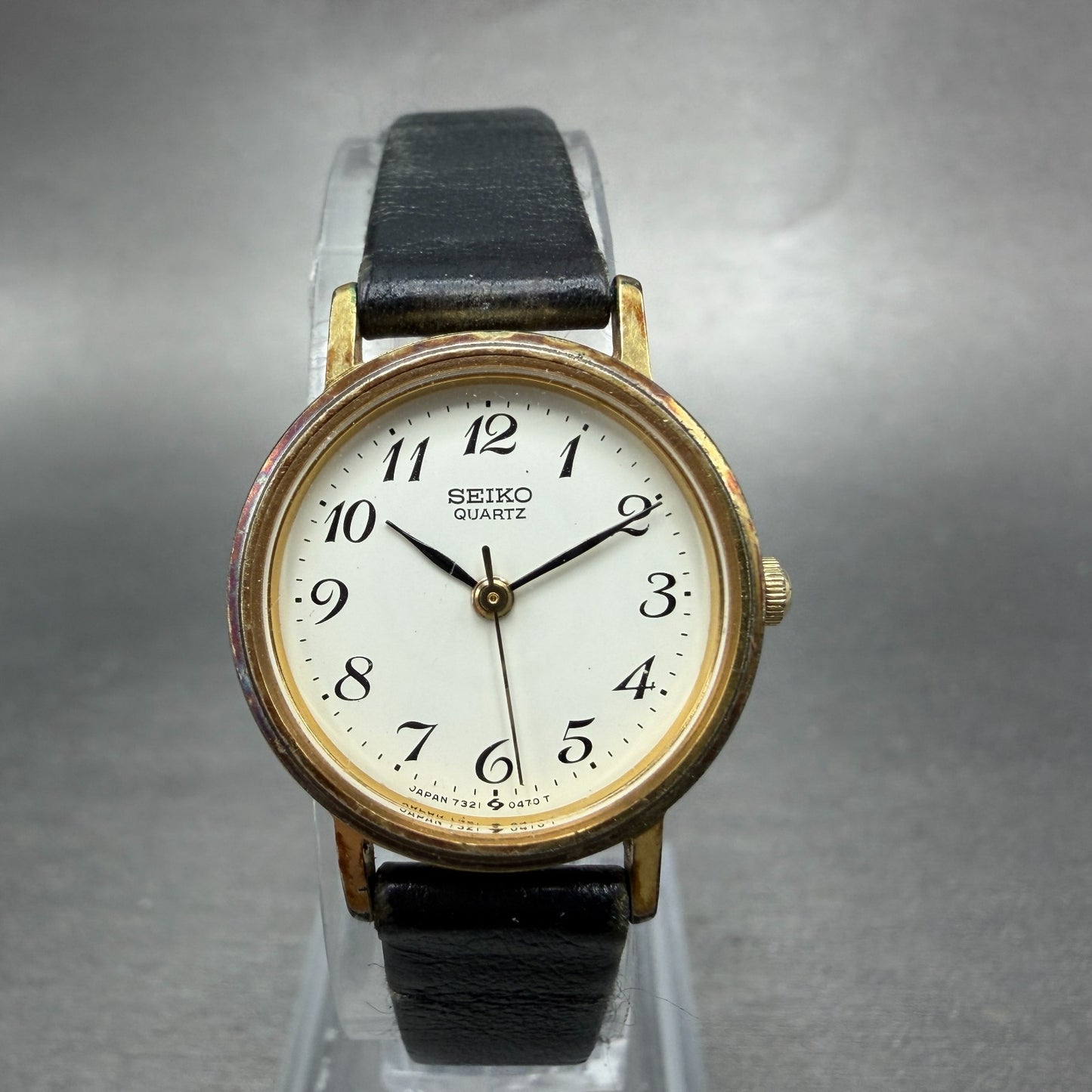 Seiko Watch Women 23mm White Dial Gold Tone Round 7321-0100 New Battery Vintage0