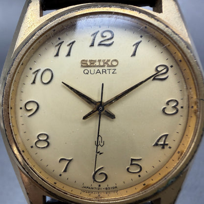 Seiko Watch Men 36mm Champagne Dial Gold Tone Round 7121-8000 New Battery GH31