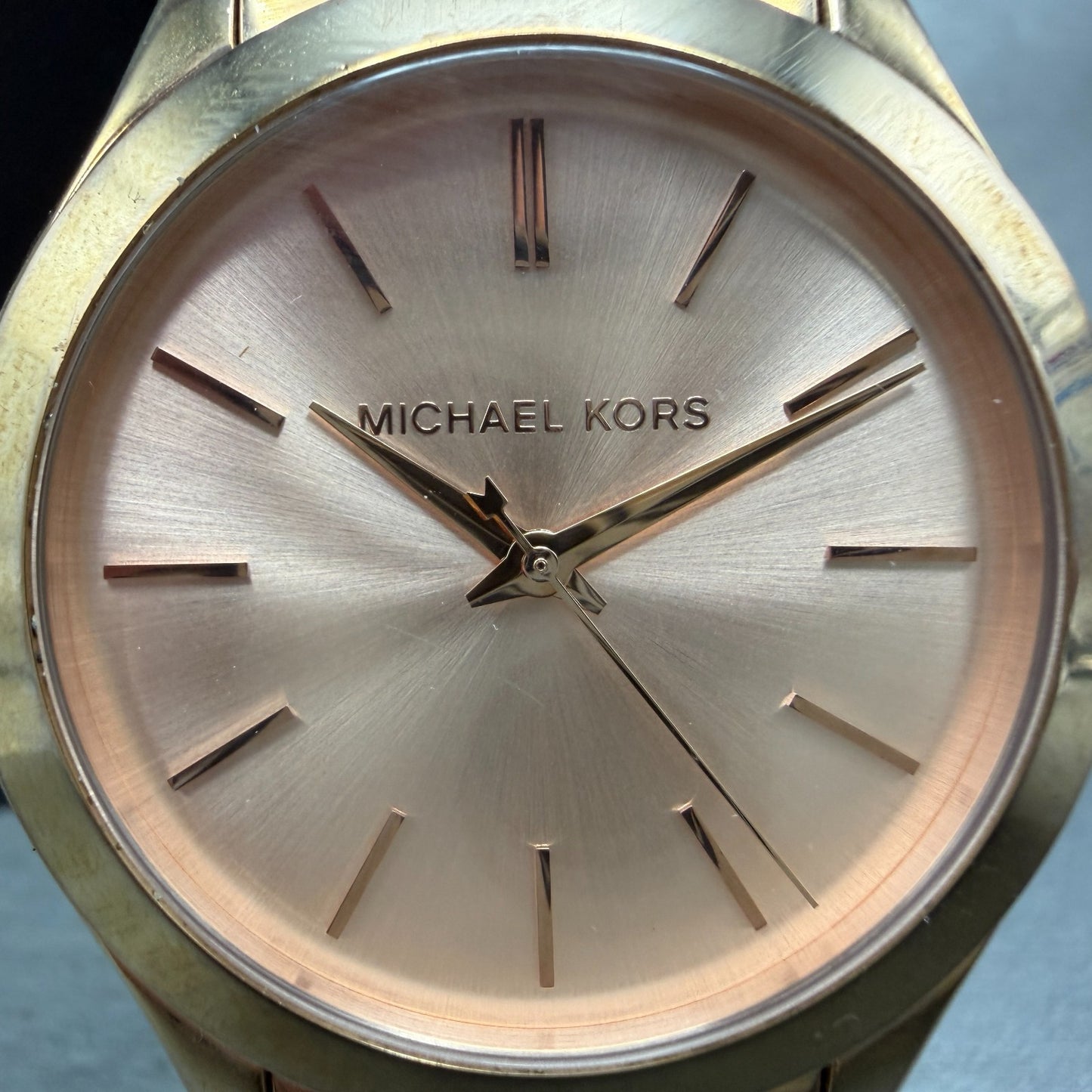 Michael Kors Runway Watch Women 42mm Pink Dial Rose Gold Tone MK-3197 New Batt1