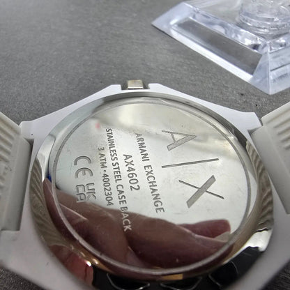 Armani Exchange Andrea Watch Men 42mm White Dial White Tone Octagon New Battery9