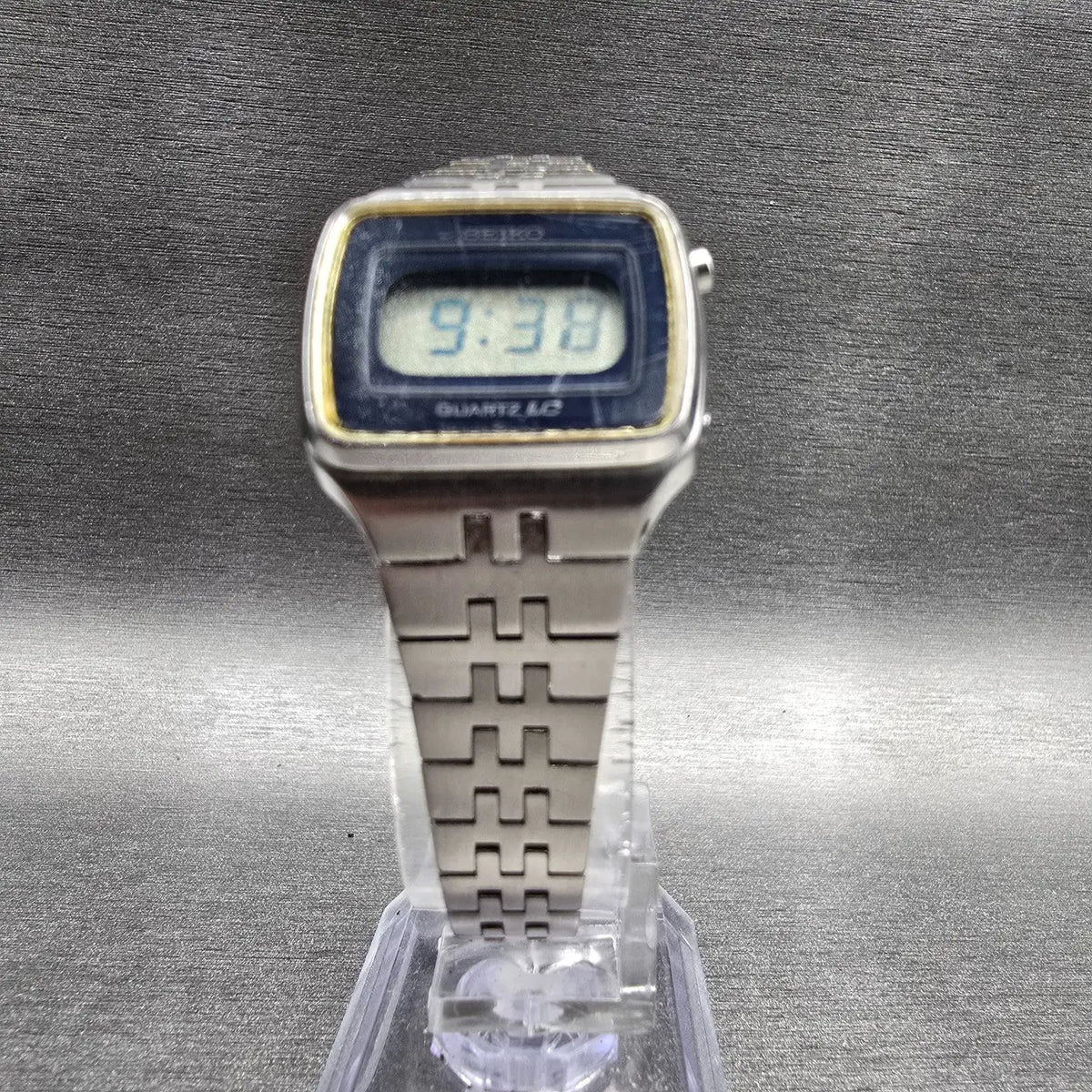 Seiko Digital Watch Women 23mm Blue Dial Silver Tone Rectangle L012-4009 New Bat5