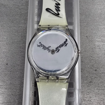 Swatch Time to Reflect Watch Men 34mm Silver Dial Clear Case GZ143 New Batt NOS00