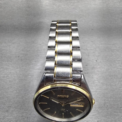 Seiko SQ Watch Men 34mm Gray Dial Two Tone Daydate Round 8123-8000 New Battery4