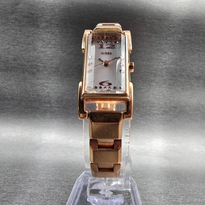 Seiko Wired Watch Women 17mm MOP Dial Rose Gold Rectangle 1N01-0JZ0 New Battery5