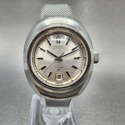 Seiko Automatic Watch Women 28mm Silver Dial Silver Tone Date 2205-0030 Runs