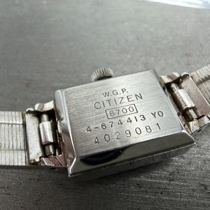 Citizen Watch Women 15mm Green Dial Silver Tone Rectangle Manual Wind Runs VTG9