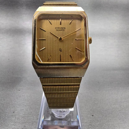 Citizen CQ Watch Men 27mm Gold Dial Gold Tone Rectangle 4031-986351 New Battery5