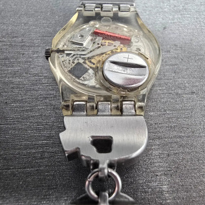 Swatch Menthol Tone Watch Women 25mm Silver Dial Clear Case LK292G New Battery 513