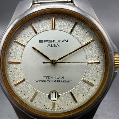 Seiko Alba Epsilon Watch Men 34mm Champagne Titanium Two Tone Date New Battery1