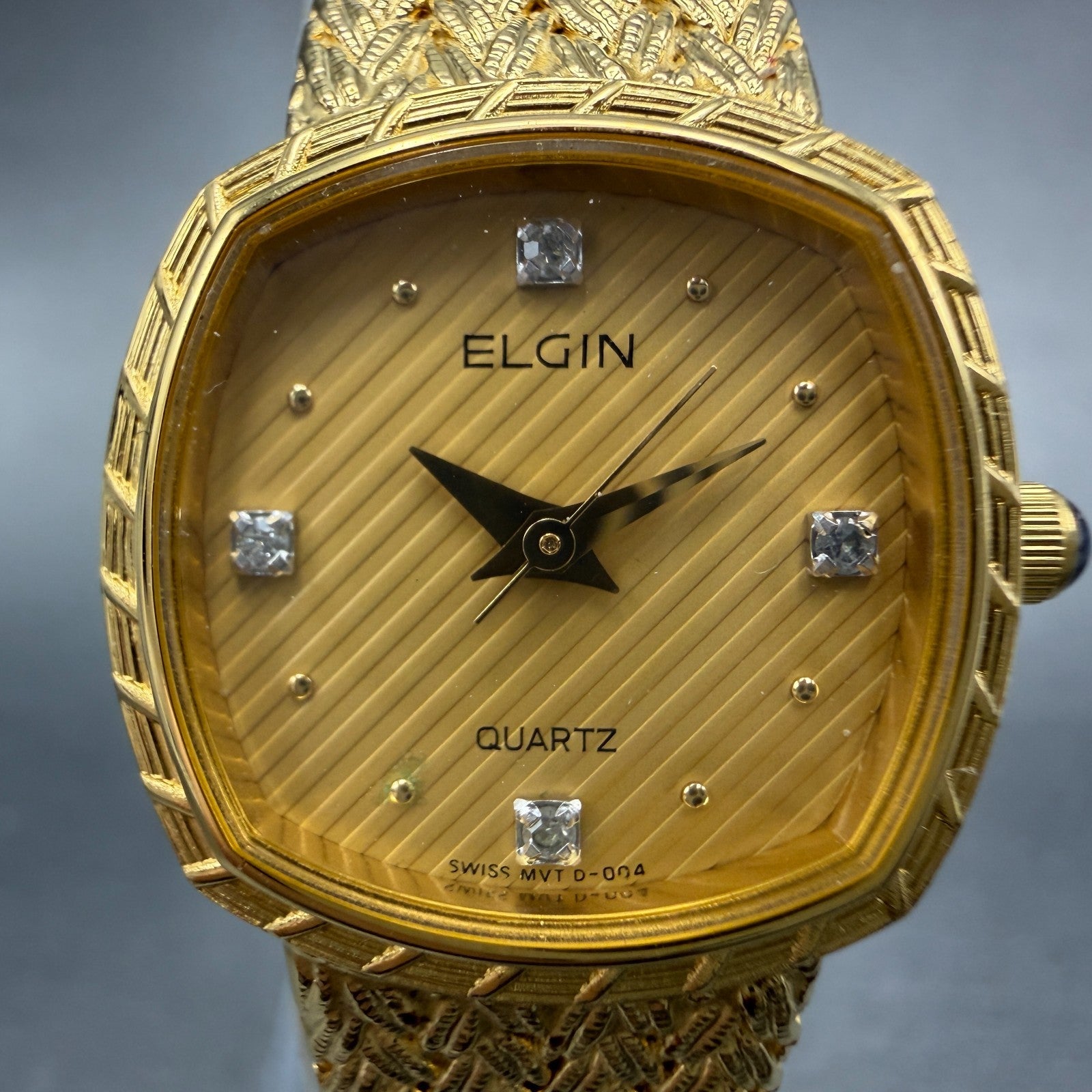 Elgin Watch Women 22mm Gold Dial Gold Tone Rectangle FK267 New Battery VTG ABC1