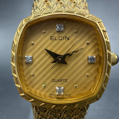 Elgin Watch Women 22mm Gold Dial Gold Tone Rectangle FK267 New Battery VTG ABC1