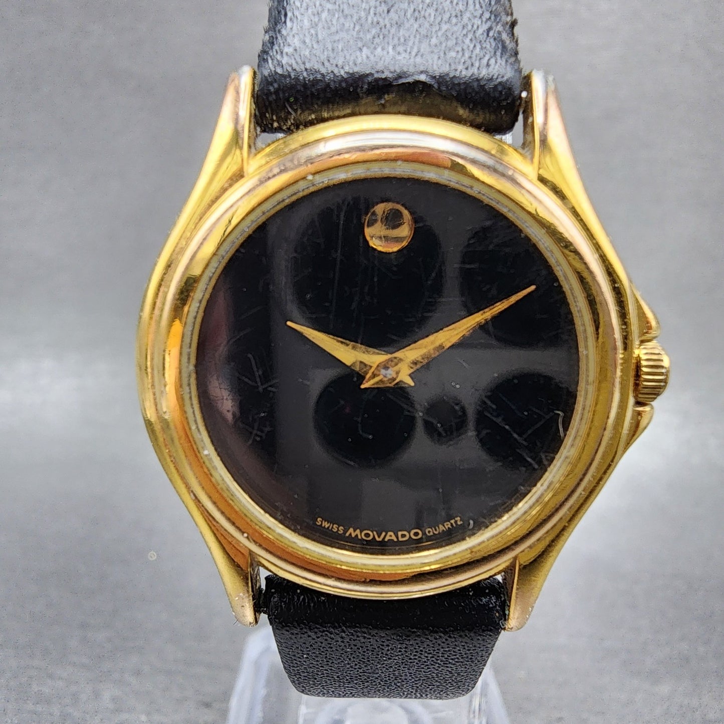 Movado Museum Watch Women 28mm Black Dial Gold Tone Round 87 E4 0823 New Battery1