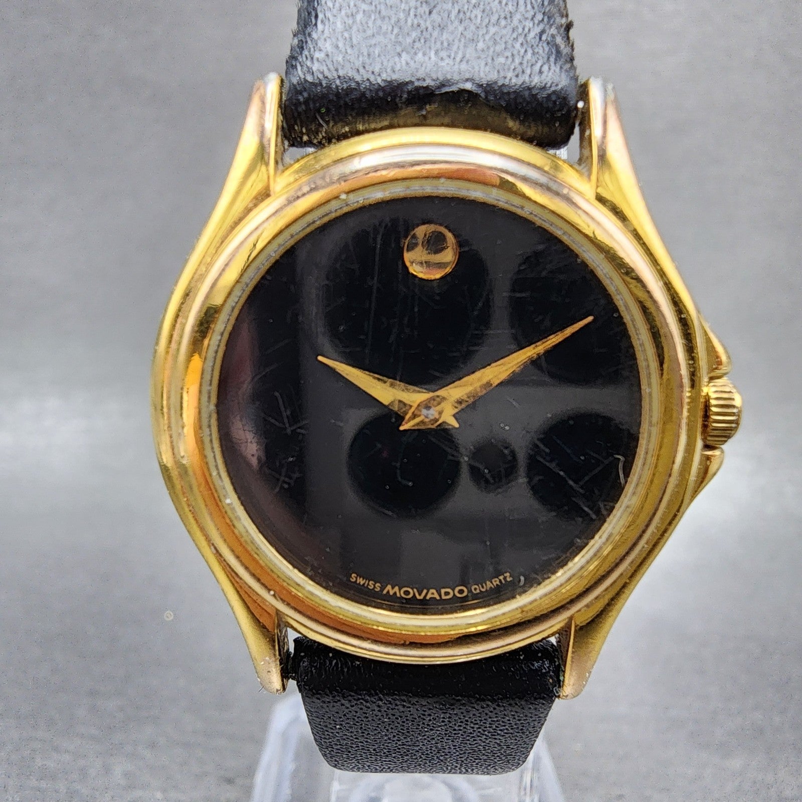 Movado Museum Watch Women 28mm Black Dial Gold Tone Round 87 E4 0823 New Battery1