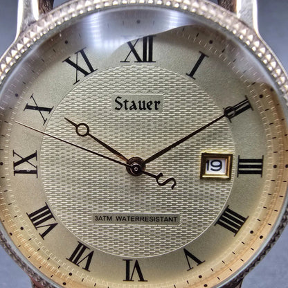 Stauer Buttonwood Watch Men 42mm Champagne Dial Gold Tone Date New battery1