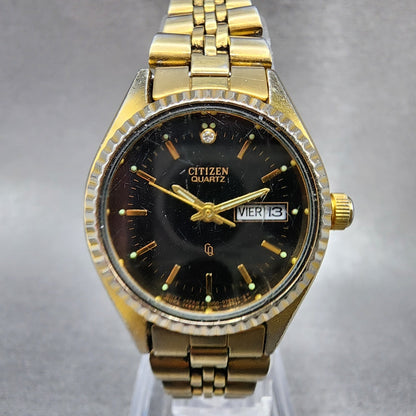 Citizen CQ Watch Women 26mm Black Dial Gold Tone Daydate 6000075684  NewBattery0