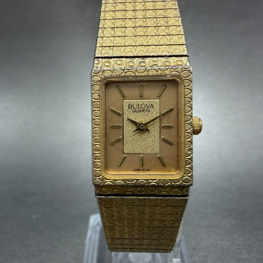 Bulova Tank Watch Women 17mm Champagne Dial Gold Tone Rectangle 92J84 NewBattery0