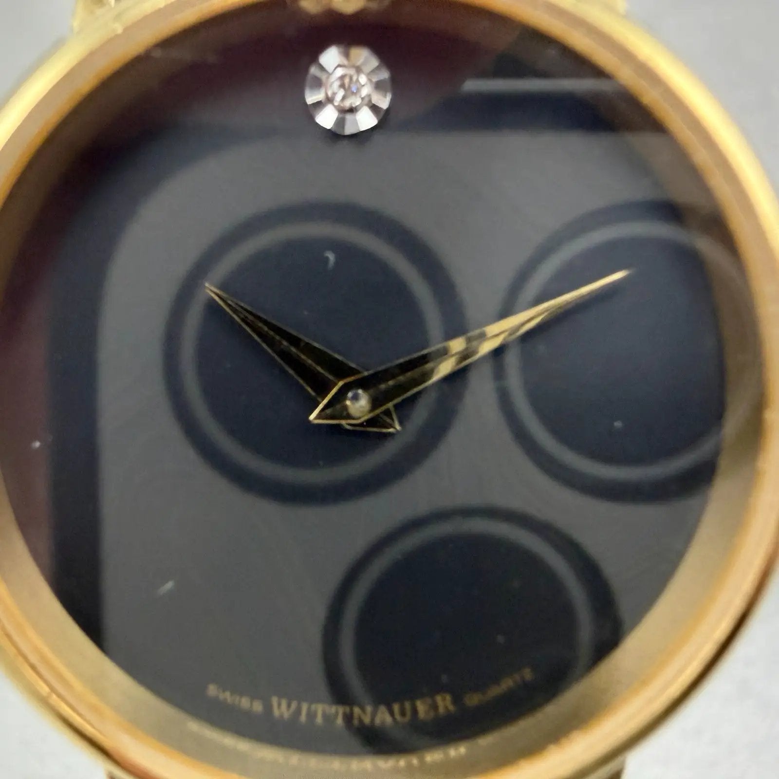Wittnauer Watch Women 30mm Black Dial Gold Tone Round New Battery Vintage Swiss1