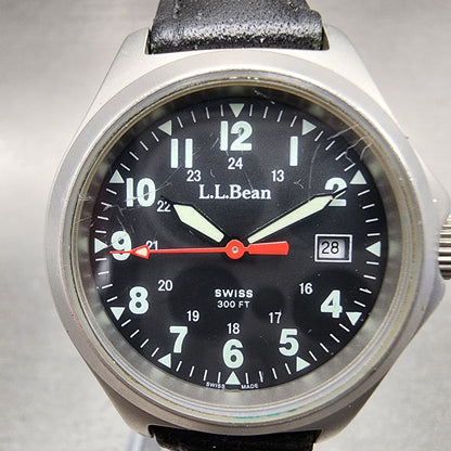 LL Bean Watch Women 30mm Black Dial Gray Tone Date Round Swiss PARTS