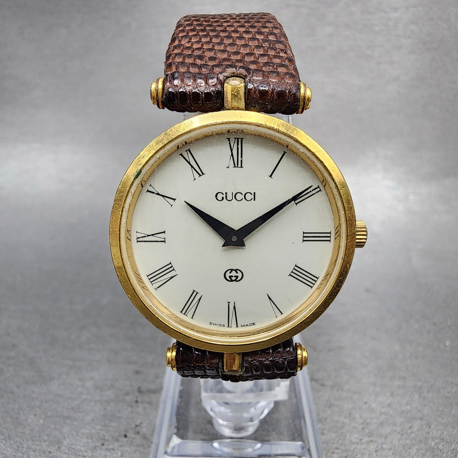 Gucci 2000M Watch Men 30mm Cream Dial Gold Plated Round Vintage PARTS0