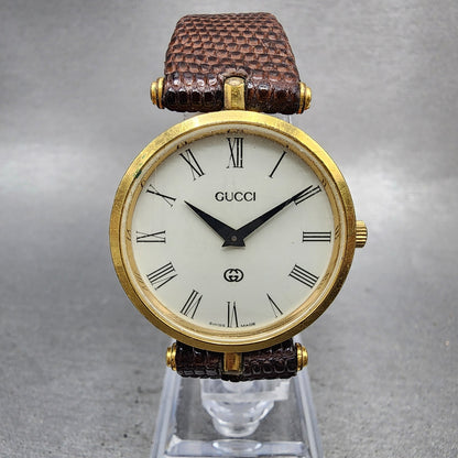 Gucci 2000M Watch Men 30mm Cream Dial Gold Plated Round Vintage PARTS0