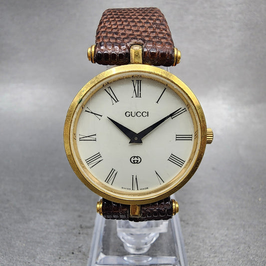Gucci 2000M Watch Men 30mm Cream Dial Gold Plated Round Vintage PARTS0