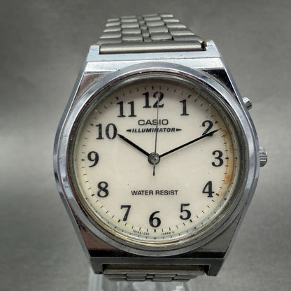 Casio Illuminator MQ-405 Watch Men 35mm White Dial Silver Tone READ! New Battery0